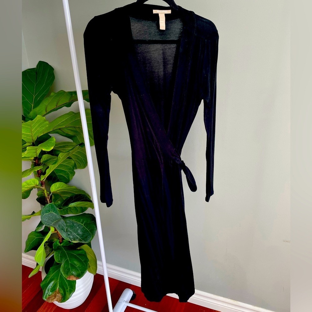 Banana Republic Black Long Sleeve Midi Wrap Dress Size XS